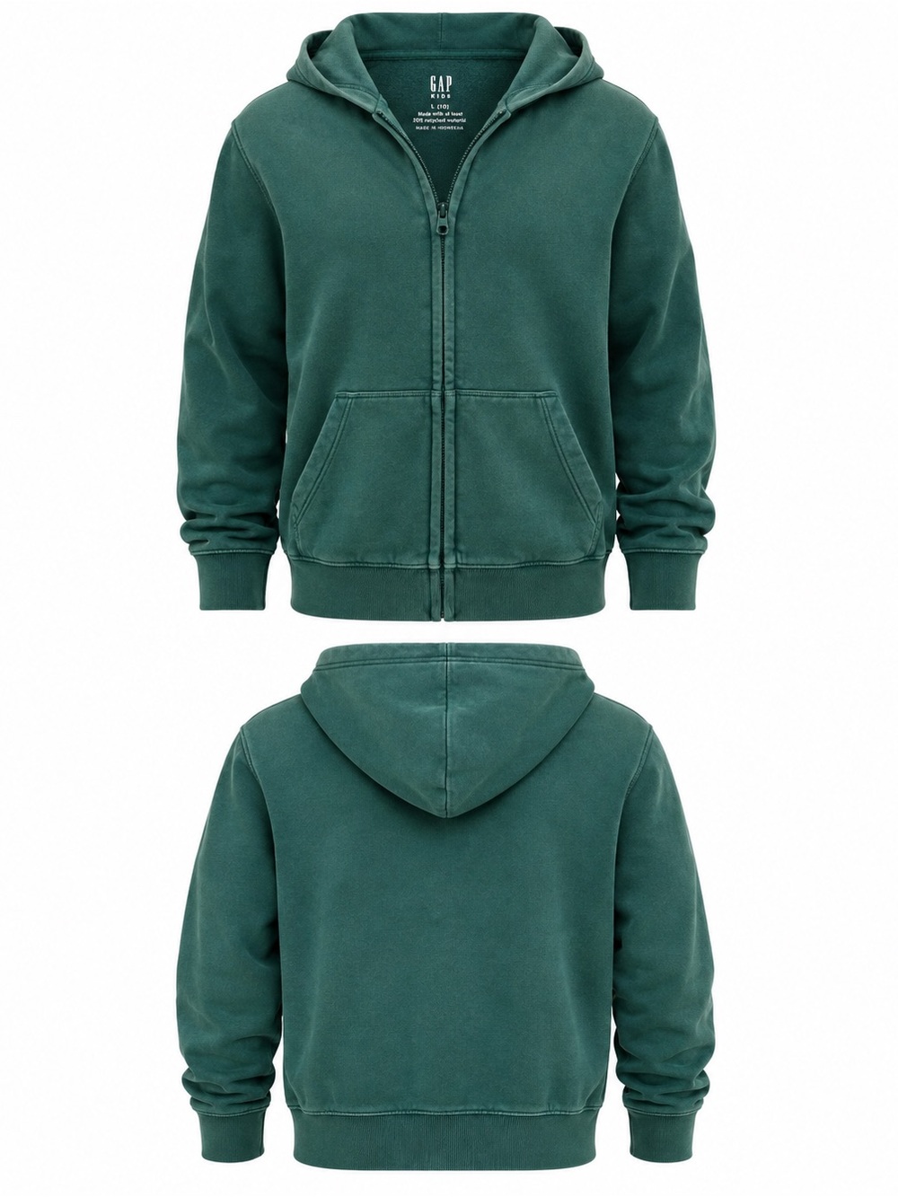 Gap Kids VintageSoft Full Zip Hoodie Size 10 Green Fleece Sweatshirt
